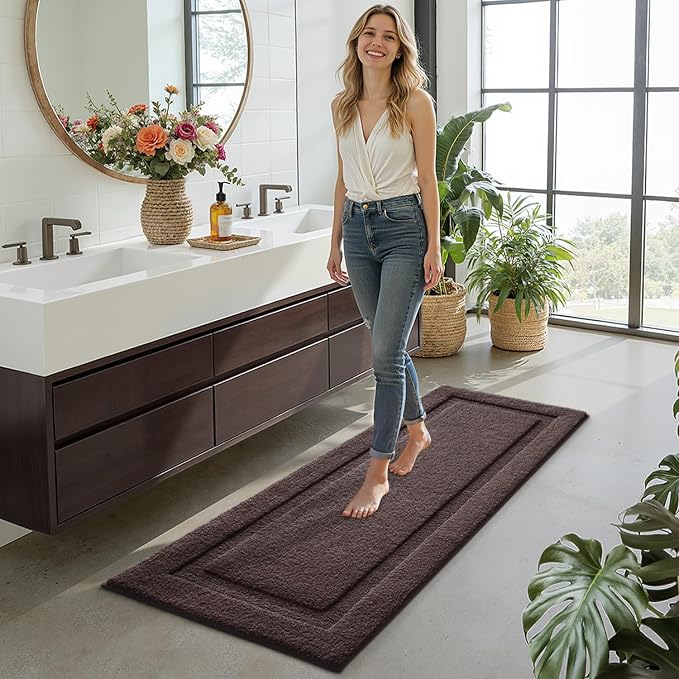 LUMI Extra Large Ultra Soft Bathroom Rugs Non Slip with Rubber Backing, Absorbent Washable Bath Mat Quick Dry, Upgraded Premium Microfiber Plush Carpet for Bathtub and Shower Floor, Brown, 24x60