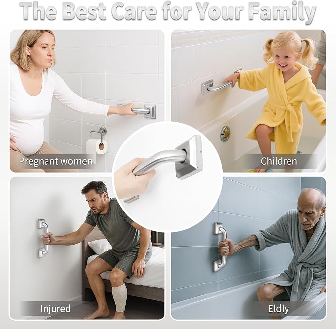 2 Pack 9 Inch Bathroom Grab Bar, Anti Slip Square Shower Bars Safety, 304 Stainless Steel Shower Handles,Hand Rails for for Children, Senior, Elderly, Handicap