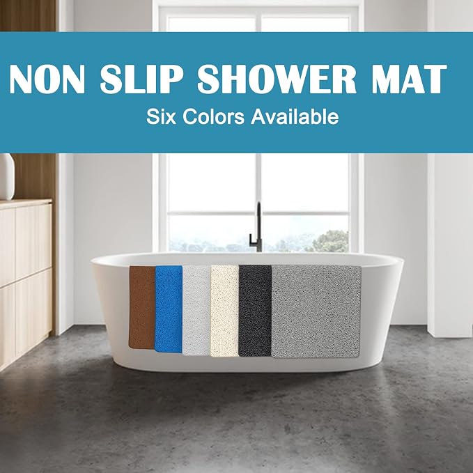 godehone Shower Mats Non Slip Without Suction Cups, PVC Loofah Bathroom Mats, Loofah Mats for Shower and Bathroom, Quick Drying, 23.6× 47.2 Inch, Brown