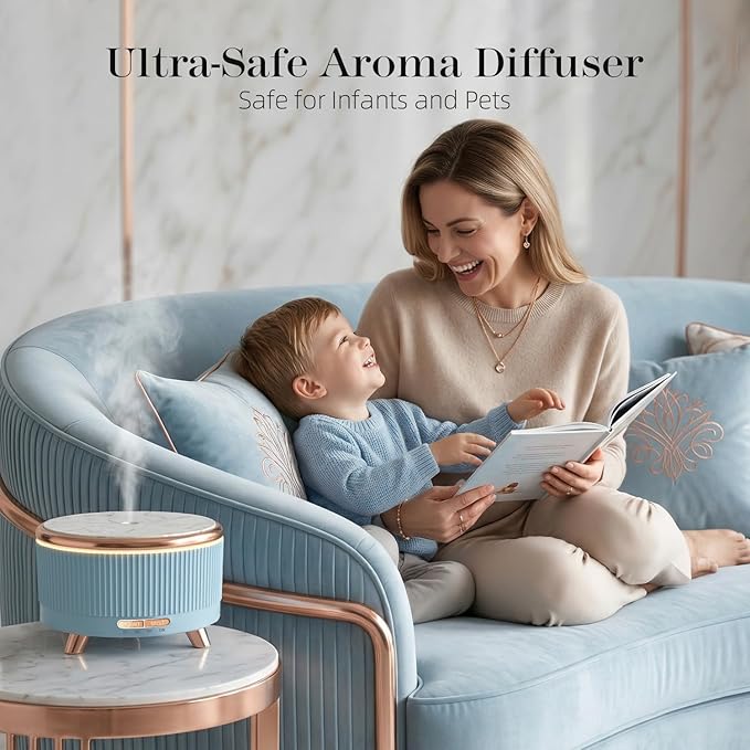 500ML Large Capacity Essential Oil Diffuser, Ultrasonic Aromatherapy Diffuser with 7 Color LED Lights with Remote Control, Cool Mist Humidifier, Timed Mist, Auto Shut-Off (Blue)