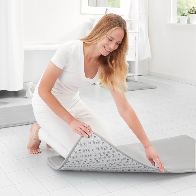 Memory Foam Bath Mat Non Slip Absorbent Super Cozy Velvet Bathroom Rug Carpet (22 inches X 42 inches, Silver)