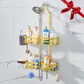 GAOKASE Aluminum Shower Caddy Hanging, Never Rust Shower Organizer- 4 Levels with adjustable Height 10 Hooks for Razor/Sponge - Rack with Soap Basket (Gold)