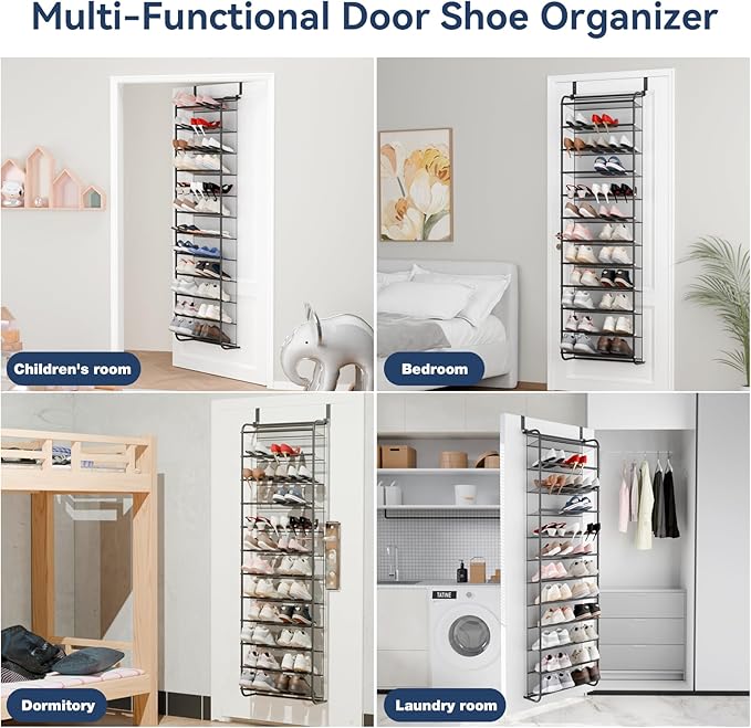 Whitmor 36 Pair Over The Door Shoe Organizer, 12 Tier Hanging Shoe Organizer, Heavy Duty Metal & Mesh Shoe Holder, Hanging Shoe Rack for Closet Organizer, 74" L x 21.7" W x 7.5" H, Matt Gunmetal