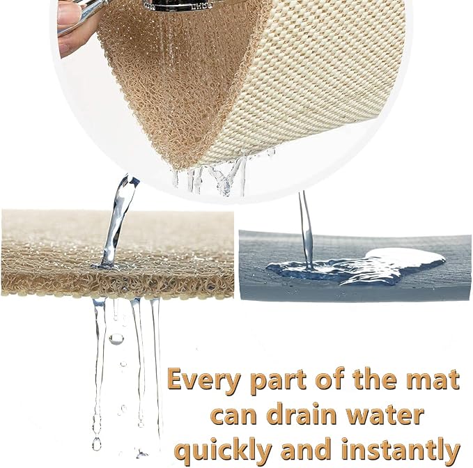 Anti Slip Shower Mat, Soft Textured Bath Mat, Easy Drain Non Slip Comfort Bathtub Mats, Quick Drying PVC Loofah Bathroom Mats, Phthalate Free (15.5" × 23.5", Beige)