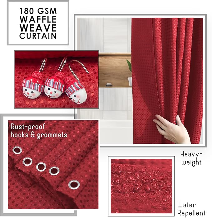 Clara Clark Christmas Bathroom Accessory Set - 22PC, Complete Set + Bath Rugs, Modern, Red & White, Polyester
