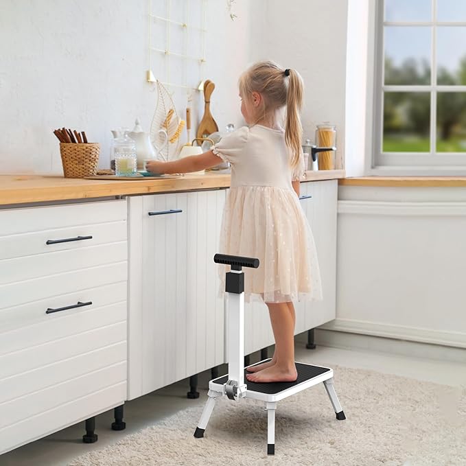Step Stools for Adults, Foldable Step Stool with Handle for Elderly Seniors Stepping Stool with Non-Slip Step Platform Metal Stool in Kitchen, Bedroom,Bathroom,330 Lbs Capacity(Patent Protection)