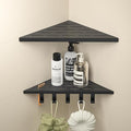 Corner Shower Shelf w/Hooks, Grout in Bathroom Shelves for Tiled Wall, 304 Stainless Steel Recessed Shower Shelf (Matte Black, 12''-2pcs)