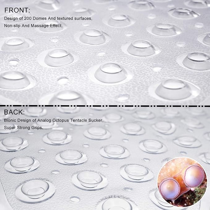 TEESHLY Bathtub Mats for Shower Tub, Extra Long Non-Slip 39 x 16 Inch Bath Mat with Drain Holes and Suction Cups, BathMat for Bathroom with Machine Washable (Clear)