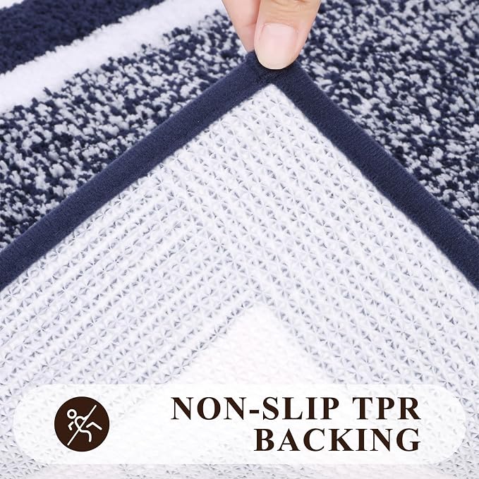 Pauwer 3 Piece Bath Mat Set, Non-Slip Plush Rugs, Absorbent Shaggy Set With U-Shaped Contour Toilet Mat for Bathroom, Bedroom, Living Room, Navy