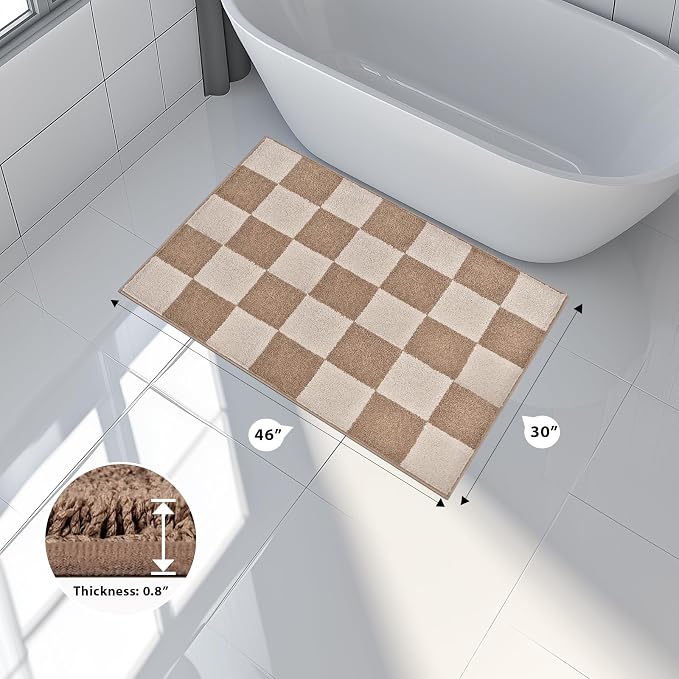 anllugs Bathroom Rugs 30" x 46", Non-Slip Extra Soft Absorbent Bath Rugs, Machine Washable Quick Dry Bath Mats for Bathroom Floor, Shower, Bathtub and Sink, Checkered Beige & Grayish Brown