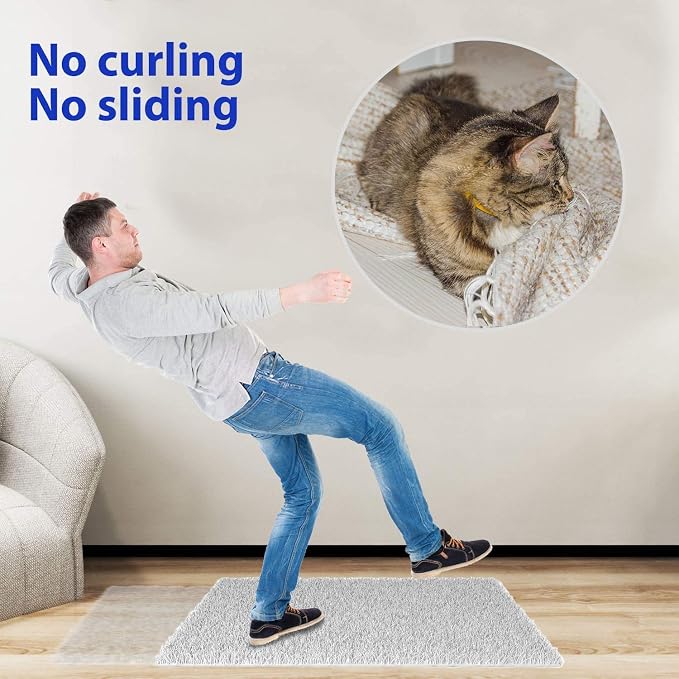 Rug Tape,12 Pcs Dual Sided Washable Removable Rug Stopper for Area Rug, Non Slip Adhesive Prevent Curl for Hardwood Floors and Carpet Corners