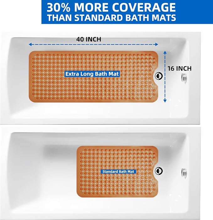 ZHICHENG Bath Tub and Shower Mats, Non-Slip 39 x 16 Inch Extra Long Bath Mat, Machine Washable Bathtub Mat with Drain Holes, Suction Cups for Bathroom (Colour Brown)