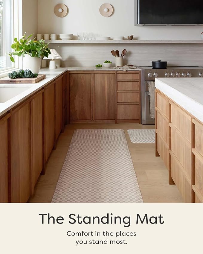 House of Noa Nama Standing Mat – Anti-Fatigue Cushioned Kitchen Mats for Floor | Ergonomic Bounce-Back Foam Kitchen Mats | Anti-Fatigue Mats for Kitchen & Standing | Checker Almond | 22" x 54"