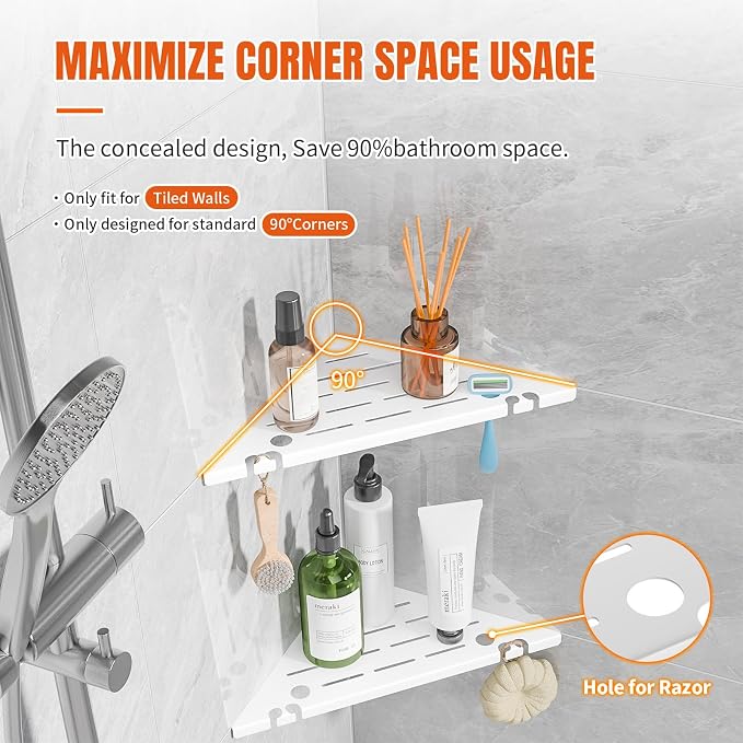 Shower Corner Shelf, 304 Stainless Steel, Black, Wall Mount, Triangular, 10 x 10 Inches, Leak Resistant, 2 Pack, Bathroom Storage Organizer with Brushed Finish