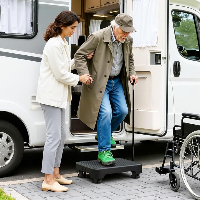SOYO Mobility One Step Stool, Heavy Duty Indoor Outdoor Non-Slip Small Step Platform Assistive Device for Adult Elderly, Standing Support and Step Riser for Car, Bed, Door, Stair, Bathroom Black-Black