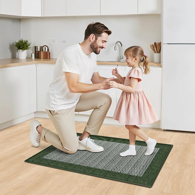 StepRite Kitchen Rugs, Kitchen Mats for Floor, 32"x20" Non-Slip Machine-Washable Kitchen Throw Rug, Green