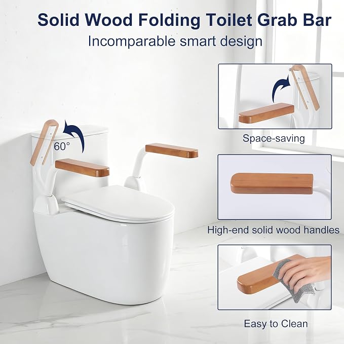 Toilet Safety Rails for Seniors with Space Saving Flip-Up Armrests, Toilet Support Rails for Seniors and Disabled, Pregnant Women, Grab Bars Toilet Safety Frame for Bathroom, Brown
