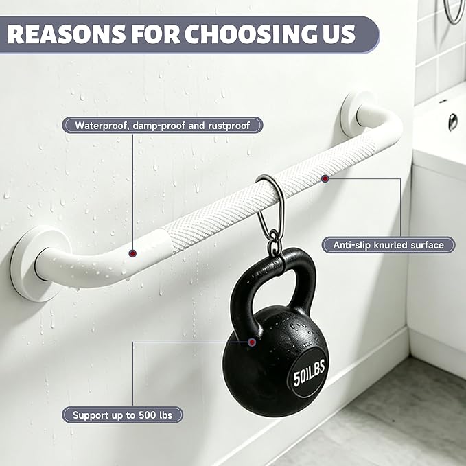 12 Inch Shower Grab Bar 1.25" Dia, 2 Pack White Anti Slip Bathroom Grab Bar, 304 Stainless Steel Knurled Handicap Grab Bars, Safety Support Handrail,Bath Shower Handle for Elderly Injury Senior