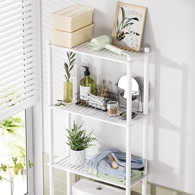 AmazerBath Over The Toilet Storage Bamboo, Bathroom Over Toilet Organizer Rack, 3-Tier Over Toilet Shelf, Space Saver, White