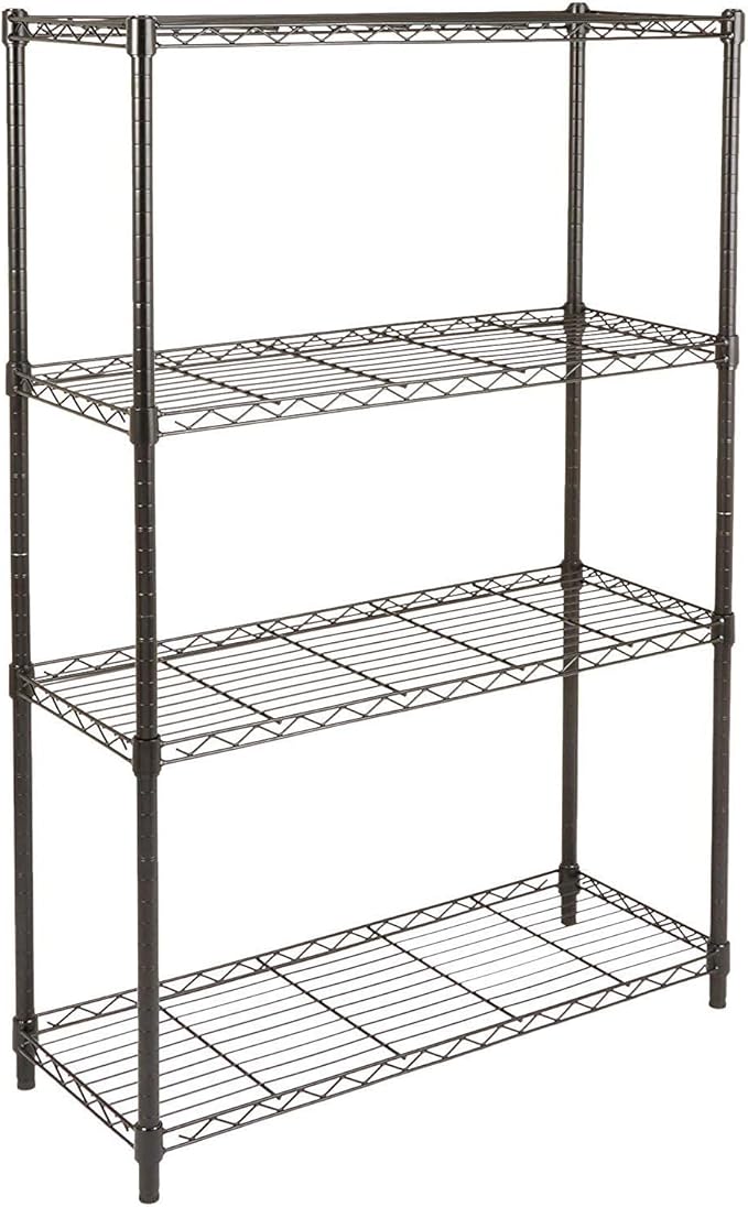 Amazon Basics 4-Shelf Adjustable Heavy Duty Steel Wire Rack Storage Shelving, Sturdy Garage Shelving, 350 lbs Capacity Per Shelf, Easy No-Tool Assembly, 36" x 14" x 54", Black