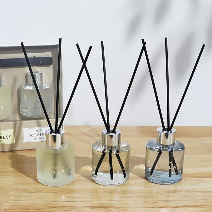 3 Pack Fragrance Reed Diffuser, 50ML Lavender Honey Jasmine White Tea Lemongrass Ginger Aromatherapy Diffuser Set with 12 Black Fiber Sticks,Air Freshener for Bedroom Bathroom Office