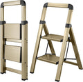 Step Ladder 2-Step Champagne Finish Aluminum Folding Ladders