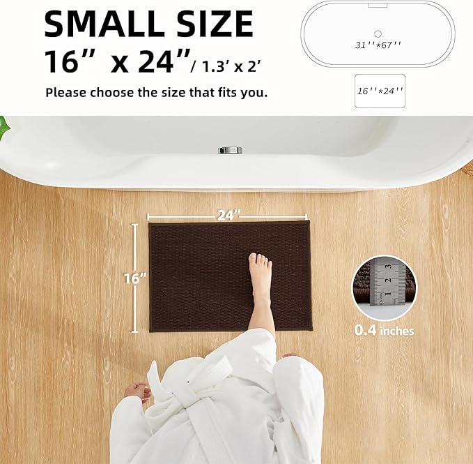 TYUU Bathroom Rugs Non Slip Washable, Super Absorbent Thin Bath Mat Small Quick Dry Low Pile Bathroom Rug, Brown 16"x24"