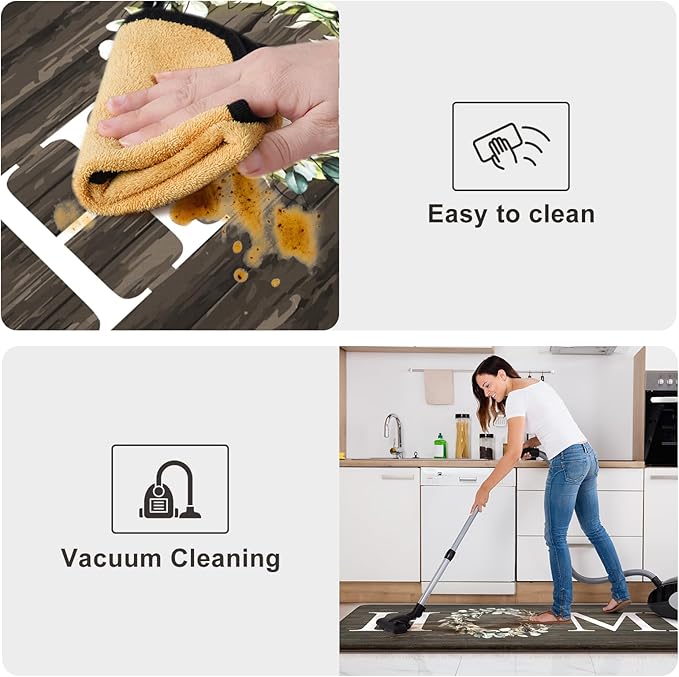 KIMODE Anti Fatigue Kitchen Mat for Floor, 17.3"x29" Farmhouse Kitchen Rug Non Slip, Cushioned Padded Kitchen Floor Mat, Comfort Waterproof Standing Mat for Laundry, Office, Sink, Desk Brown