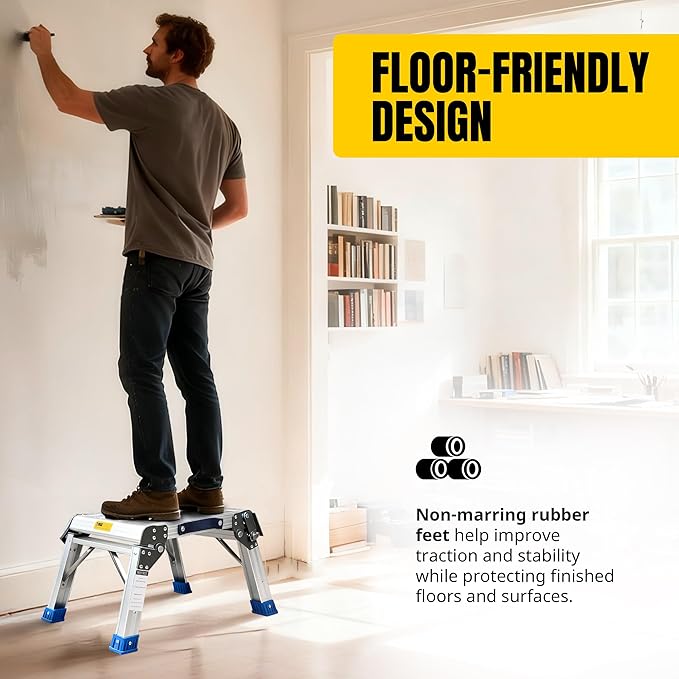 MaxWorks Folding Aluminum Work Platform and Step Stool 350 lb Capacity Lightweight Portable Step with Carry Handle for Garage Home and Jobsite Use (80773)