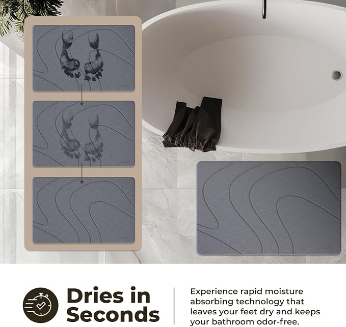 TOSORO - Stone Bath Mat Diatomaceous Earth Shower Mat Non-Slip Super Absorbent Diatomite Stone Bath Mats for Bathroom Floor Quick Drying Natural Easy to Clean (23.5 x 15) - Graphite