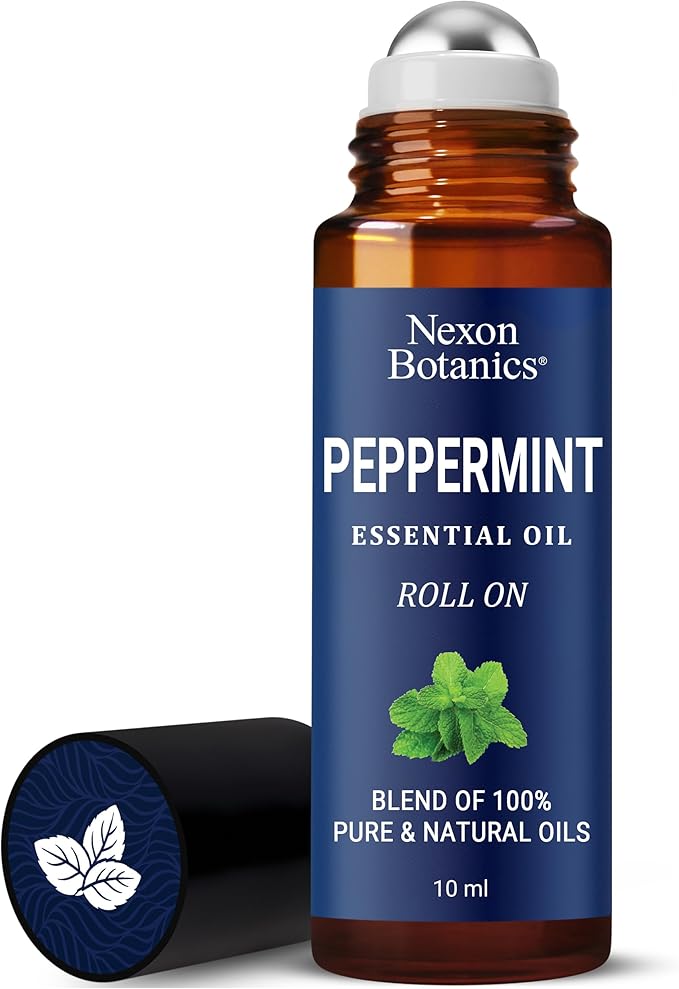 Peppermint Essential Oil Roll-On 10 ml - Pure, Natural & Prediluted Blend with Fresh Minty Aroma - Roller for Aromatherapy & Headache Relief - Nexon Botanics
