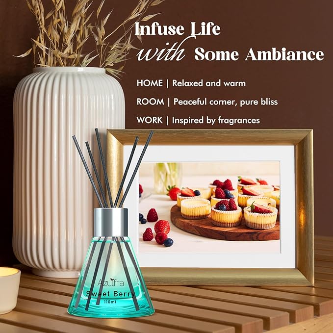 Azulfra Reed Diffuser Set 3.4 oz, Berry Scent Diffusers for Home, Aromatherapy Diffuser for Room Office and Desk Decor