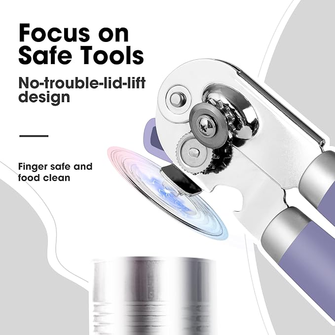 Beneno Heavy Duty Hand Can Opener Manual with Magnet, Durable Sharp Carbon Steel Blade Smooth Cutting, Big Effort-Saving Knob, Soft Grip Handle, Multifunctional Kitchen Tool with Bottle Opener, Purple