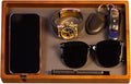 Shinpuru Wooden Valet Tray for Men, Nightstand Organizer with Leather Inlay, EDC Essentials Catchall Tray for Keys, Phone, Wallet, Watch, Earbuds - Bedside Desk Entryway Tray (Wood-Full)