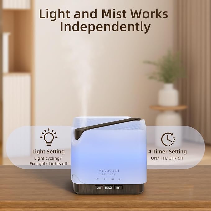 ASAKUKI Essential Oil Diffuser for Home, Large 700 ml Humidifier with Automatic Shut-Off, Quiet Aromatherapy Diffuser with 7 LED Lights for Living Room, Kitchen, Bedroom, Hotel - Black