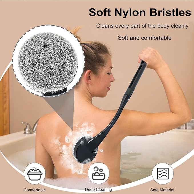 Gobiteli Back Scrubber for Shower,20.5" Long Handle Shower Brush for Body for Deep Clean,Back Brush for Shower for Men Women(Black)
