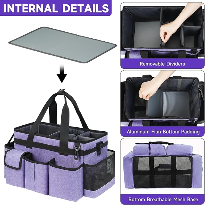 Cleaning Caddy,Cleaning Bag for Housekeepers,Cleaning Supplies Organizer with Handle,Purple