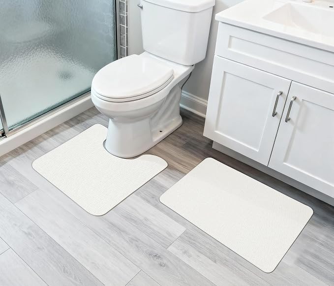 Bosap Bathroom Rugs Set 2 Pieces,Thin Bathroom Mats,Toilet Rugs,Quick Dry,Non-Slip,Machine Washable,Low Pile,Absorbent Bath Mats,Shower,Sink,Home Decor Accessories.Cream,1'5"x2'3"+1'8"x2" U Shape
