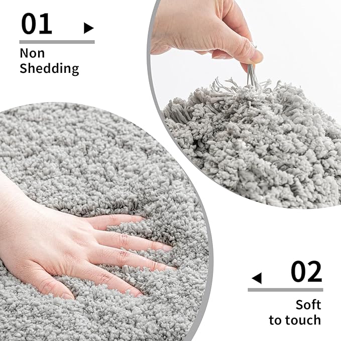 Disolla Toilet Mat 22x24 Grey - Non Slip Fluffy U-Shaped Contour Rug, Ultra-Soft Plush Toilet Floor Mat, Absorbent & Machine Washable