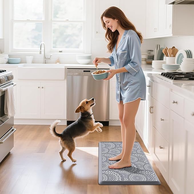 Mattitude Kitchen Mat, 17.3x28in Heavy Duty Ergonomic Comfort Foam Standing Desk Mat, Waterproof Non-Slip Standing Mats and Rugs for Kitchen, Office, Laundry, Grey