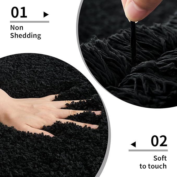 Disolla Black Bathroom Rug 17x24 - Non-Slip Plush Small Bath Mat, Highly Absorbent & Ultra Soft Fluffy Floor Mat, Machine Washable for Shower and Tub