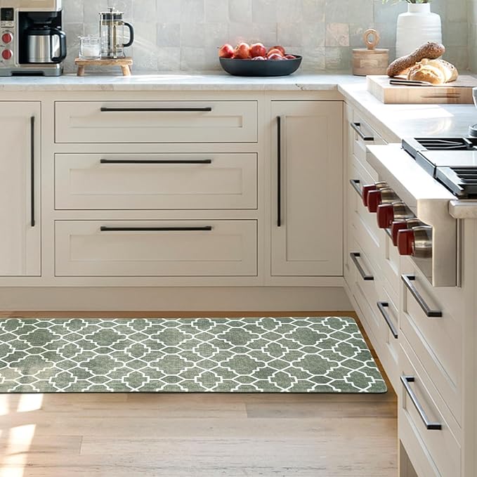 FRESHMINT Kitchen Mat Set of 2, Anti-Fatigue Cushioned Kitchen Mats for Floor, Waterproof Non Slip Comfort Standing Mat, Boho Kitchen Rug for Kitchen Decor, Sink, Office, 17"x30"+17"x47", Sage Green