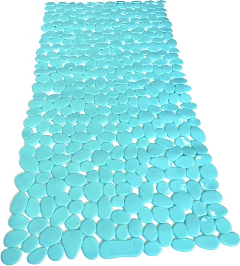 “Pebbles” Non-Slip Bathtub/Shower Mat 27.5”x14” Rectangular, Non-Toxic, Safe, Clean, Machine-Washable, Superior Grip & Drainage, Vinyl, for Smooth Floors ONLY, Opaque Aqua