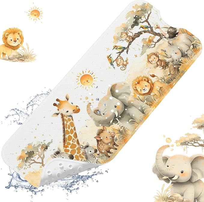 XIYUNTE Baby Bath Mat for Tub Non Slip Kids, BPA Free Extra Long Bathtub Mat 40x16 with Drain Holes and 200 Suction Cups, Non Toxic Machine Washable Toddler Bath Mat, Eco-Friendly Certified