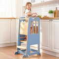 WINGYZ Toddler Tower - Anti-Tip Natural Wood Learning Stool for Kids 18M-6Y, 150lb Capacity Kitchen Stool with 3-Height Adjustable Platform and Sliding Door Access, 20lb Portable Design, Blue
