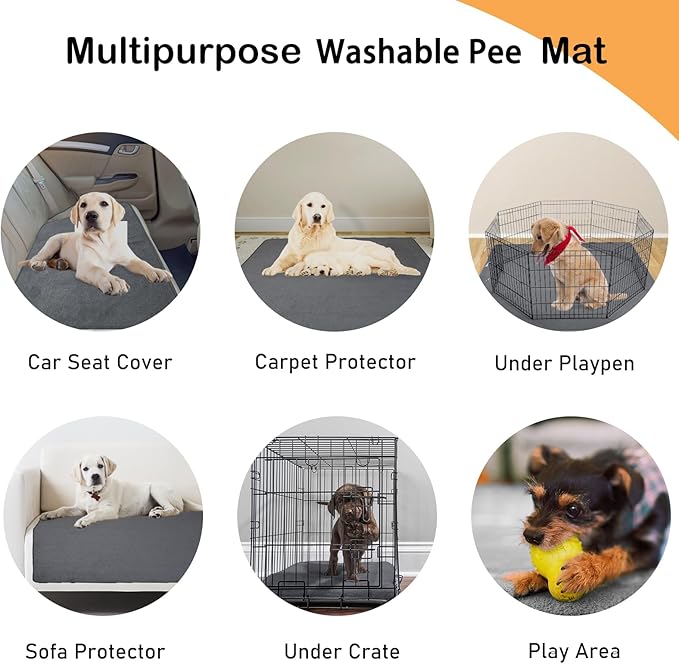LOOBANI 2 Packs Extra Large Reusable Dog Mat for Floor, Non-Slip Washable Pee Pads for Dogs, Fast Absorbent Pet Whelping Pads, Puppy Playpen Mat for Incontinence, Housebreak, Crate (36"x48"-Gray)