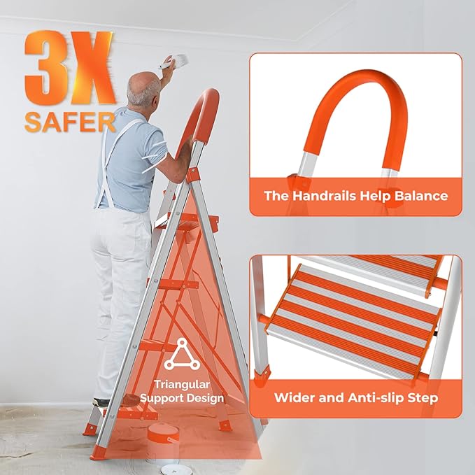 LUISLADDERS Step Ladder 4 Step Lightweight Folding Step Ladder Aluminum Step Stool with Widened Anti-Slip Strip Pedal Convenient Handgrip 350lbs EN131, Multi-use for Household and Office