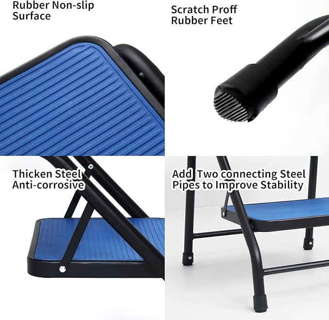 Duwee 2 Step Ladder,Step Stool with Wide Anti-Slip Pedal,Heavy Duty Portable Step Ladder Anti-Slip Step Stool for Household, Kitchen,Bathroom,Blue