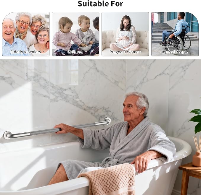 Shower Grab Bar 40 Inch, iHansee Brushed Nickel Bathroom Grab Bar w/Anti-Slip Knurled Grip, Stainless Steel Safety Handicap Bars, Wall Mounted Balance Support Handrail Bath Handle for Senior Elderly