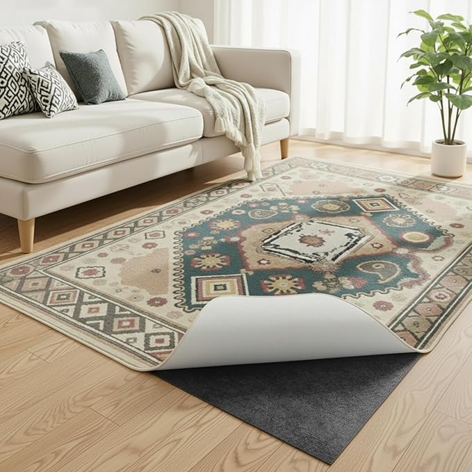 Songrey Non Slip Rug Pad Gripper 8x11 Ft, Thick Felt Fabric with Anti Skid Backing, Carpet Pad for Hardwood Floors, Keep Area Rugs in Place and Safe